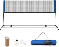 COSTWAY 420 cm Badmintonnetz mit Ständer, Federballnetz höhenverstellbar mit 2 Federbällen & Tragetasche