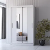 Schwebetürenschrank Kleiderschrank 120cm Weiß/Weiß mit Spiegeln Neomi 01