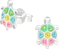 Ohrringe Ohrstecker 925 Sterling Silber Bunte Schildkröte mit Kristallen