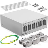 hb-digital Patch Panel 6 Port mit 6 x Keystone Module Cat 6a Netzwerk Switch mit cat 6a Keystone hellgrau