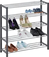 Schuhregal DUBLIN mit 5 Ablagen in grau. Schuhaufbewahrung mit verchromten Ablagen. Modernes Design langlebig robust praktische Schuhablage