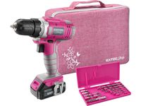 Extol Lady Akkubohrschrauber, Pink, 12V Li-Ion, 1300mAh, mit Transporttasche inkl. Zubehör von 6 Bits (Längsschlitz, PH und PZ) und 6 Bohrer (1-6mm)