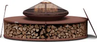 Blumfeldt Ebeko Feuerschale - 3-in-1 Feuerschale Mit Grillrost & Tisch, Robuster Stahl, Inkl. Funkenschutz, Schürhaken, Holzscheitablage & Regenschutz, Perfekt Für Garten & Terrasse