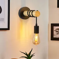 ZMH Vintage Wandleuchte Innen Wandlampe Industrial - Wandstrahler Holz Schwarz Retro aus Metall mit E27 1 Flammig Wandspot für Schlafzimmer, Küche, Esszimmer, Wohnzimmer, Flur, Arbeitzimmer Büro