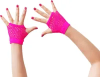 Oblique Unique Netzhandschuhe kurz fingerlos Party Karneval Fasching - neon pink