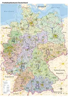 Postleitzahlenkarte von Deutschland, PLZ Wandkarte mit Laminierung, A0, 84 cm x 114 cm