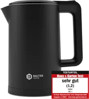 Balter Wasserkocher Edelstahl WK-4, 1,7 Liter, elektrischer Wasserkocher, Doppelwand Design, BPA frei, LED, kabellos, Teekocher Kompakt, Schwarz