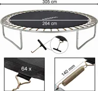 Skákací podložka AREBOS Ø 264 cm pro trampolíny s Ø 305 cm 140 mm pružiny 64 ok
