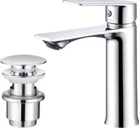 AIHOM Chrom Wasserhahn Bad mit Universal Ablaufgarnitur Armatur Mischbatterie Waschbeckenarmatur mit Pop-Up Ventil Messing Überlauf Abflussgarnitur
