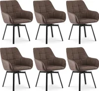 CLIPOP Drehbarer Esszimmerstuhl 6er Set aus Kunstleder, gepolsterte Sitze, Restaurant, Küche, Braun