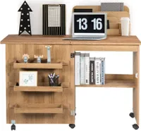 Nähtisch Nähmaschinenschrank Faltbar, Nähschrank Nähmöbel, Mehrzwecktisch mit 4 Rollen (Natur)