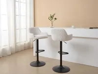 Barhocker 2er-Set höhenverstellbar - Cord & schwarzes Metall - Cremefarben - LILIYA