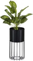 HowHomely Modern Pflanzenständer mit Topf, Blumenhocker aus Metall Schwarz 42 cm Höhe - Blumenständer für das Haus