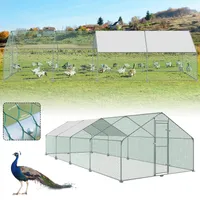 JOIEYOU volný výběh 3x8x2m voliéra kurník kov 24m² klece pro drůbež s ochrannou střechou proti slunci, plotem pro kuřata, dveřmi a západkou volný výběh klece pro kuřata stabilní drůbežárny pro malá zvířata a rostliny