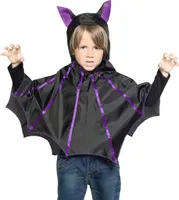Netopierie pončo pre deti Halloween kostým čierno-fialový