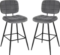 EUGAD 2er Set Barhocker, gut gepolstert, aus Samt Metall, Dunkelgrau