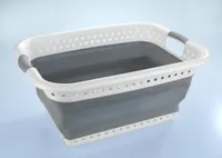 Maximex kôš na bielizeň skladací bielo-sivý - objem koša na bielizeň: 38 l, polypropylén, 61 x 26 x 45 cm, biely
