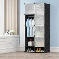 Kleiderschrank mit 1 Stangen und 8 Fächern 167*76*37cm Garderobenschrank schwarz