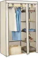 Kleiderschrank Stoffschrank Faltschrank  Wäscheschrank Garderobe mit Kleiderstange  |  Vlies Gewebe | Beige 172x110x43cm