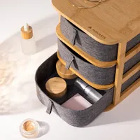 Navaris Make-Up Organizer aus Bambus - Aufbewahrung für Kosmetik - Ordnungssystem mit 3 Schubladen - Aufbewahrungsbox für Bad oder Schminktisch