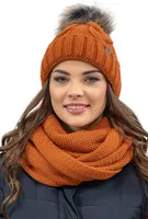 Vivisence damen bommelmütze und schal set warm kopfbedeckung und halsbedeckung an winter und herbst warm dick, wintermütze mit bommel, winterset für frauen, hergestellt in der eu, orange, einheitsgröß