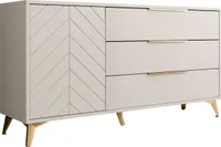 MIRJAN24 Kombikommode Xylix 1D3SZ, Sideboard mit Drehtür und drei Schubladen, Griffe und Füße aus Metall in der Farbe Gold (Farbe: Sandbeige)