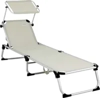 CASARIA® Sonnenliege Malta klappbar 180kg belastbar Wetterfest mit Dach Kopfkissen Gartenliege leicht Aluminium Sonnenliege Liegestuhl 210x61 Creme