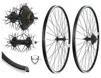 Aggro-X 28 Zoll Laufrad Set schwarz Vorderrad Hinterrad Felge Hohlkammer V-Profil + 7-Fach Shimano Kranz