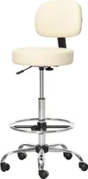 HOMCOM Barhocker Drehstuhl Höheverstellbarer Barstuhl mit Rollen aus Kunstleder Arbeitshocker Bürohocker 360° schwenkbar mit Lehne Gepolstertet Beige 56 x 57 x 104-127 cm