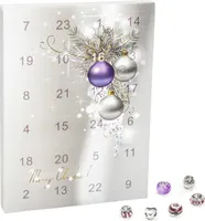 VALIOSA Merry Christmas Mode-Schmuck Adventskalender mit Halskette, Armband + 22 individuelle Perlen-Anhänger aus Glas & Metall, das besondere Geschenk für Mädchen & Frauen, lila, 24-teilig (1 Set)