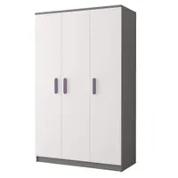 Kleiderschrank Drehtürenschrank Kinderkleiderschrank Schrank 120cm Grau/Weiß mit erikafarbigen Griffen - JONAS 19