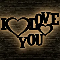 I Love You Wandschild Schlummerlicht Nachtlicht LED Deko Liebe Herzchen in Buche # 79