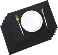 MODFU Tischsets Abwaschbar, Platzset Leder 6er Set Abwischbar Tischsets Lederoptik Kunstleder Wasserdicht PVC Platzset, Platzdeckchen für Küche Speisetisch Schwarz