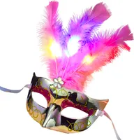 LED Maskerade VENEZIA mit Federn/venezianische Maske mit leuchtend u. blinkend Federn - Party Fasching Karneval Junggesellinnen Abschied Geburtstag Hochzeit