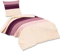 Flanell Wende-Bettwäsche AMELIE 2 teilig Reißverschluss Flieder Streifen Marke 135  x 200 cm + 80  x 80 cm