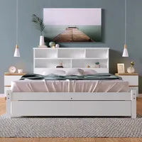 Sweiko Massivholzbett Doppelbett 140x200cm mit Schubladen, Lattenrost und Bücherregal Jugendbett Kiefer weiß