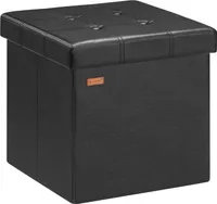 CASARIA® Hocker mit Stauraum Schwarz Faltbar Deckel Kunstleder Gepolstert 38x38cm Klein Schlafzimmer Wohnzimmer Flur Sitzhocker Fußhocker Polsterhocker