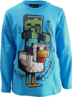 Minecraft detské tričko s dlhým rukávom chicken zombie - svetlo modré - veľkosť 116 - 152 140 (10 rokov)