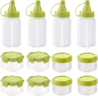Mini Squeeze Flaschen 12er Set, Quetschflasche, Salatdressing Behälter, Outdoor Picknick Grill Gewürzflaschen, Gewürzbox, Grün