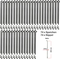 74 Stück Speichen 285mm Spokes schwarz VERZINKT 2mm inkl. Messing Speichennippel