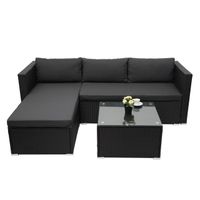Poly-Rattan Garnitur HWC-F57, Balkon-/Garten-/Lounge-Set Sofa Sitzgruppe  schwarz, Kissen dunkelgrau ohne Deko-Kissen