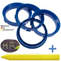 4X Zentrierringe 66,6 x 57,1 mm Blau Felgen Ringe + 1x Reifen Kreide Fett Stift