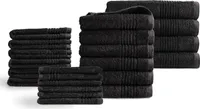 PHLOX Handtücher 22 Teilig Set - 100% Baumwolle  600 g/m² - Weich, Frottee, Saugstark -  Schwarz