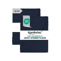 Komfortec 2er Pack Jersey Spannbettlaken 90x200 cm, 100% Baumwolle, Doppelpack Spannbettuch, Blau