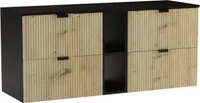 WENA Skříňka pod umyvadlo 140 cm, žebrovaná čela, kovové úchytky v černé barvě (barva: černá/dub Artisan)