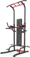 Hop-Sport Power Tower HS-2015K mit Dip Station, multifunktionaler Kraftturm mit Klimmzugstange und klappbare Hantelbank