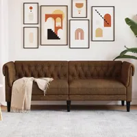 Design Chesterfield-Sofa 3-Sitzer Braun Stoff, Schlafsofas 2024 Neu