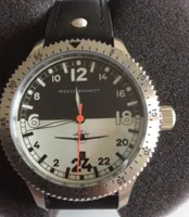 Messerschmitt Fliegeruhr 108-24DR Night and Day 24 Std Uhr Edelstahl Drehlünette Lederband Vintage Look