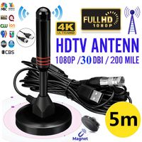 USB Digital 30dbi Leistungsstarke DVB-T2 1080P HD TV Receiver Antenne DVBT Außen Stabantenne 2xVerstärker Auto Haus mit Magnetfuss