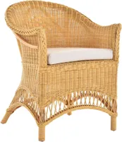 KRINES HOME  Rattansessel Landhaus Flechtsessel aus Natur-Rattan Rattan Sessel Korbsessel Wintergarten (Honig, mit Polster)